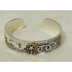 Montana Silversmiths Silver Engraved Horsesho Swirl Filigree Bangle Bracelet VTG